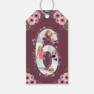 Big 6th Birthday Girl Photo Collage Pink Flower Gift Tags