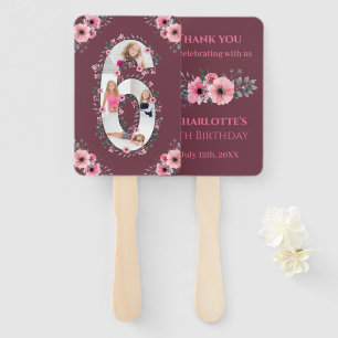 Big 6th Birthday Girl Photo Collage Pink Flower Hand Fan