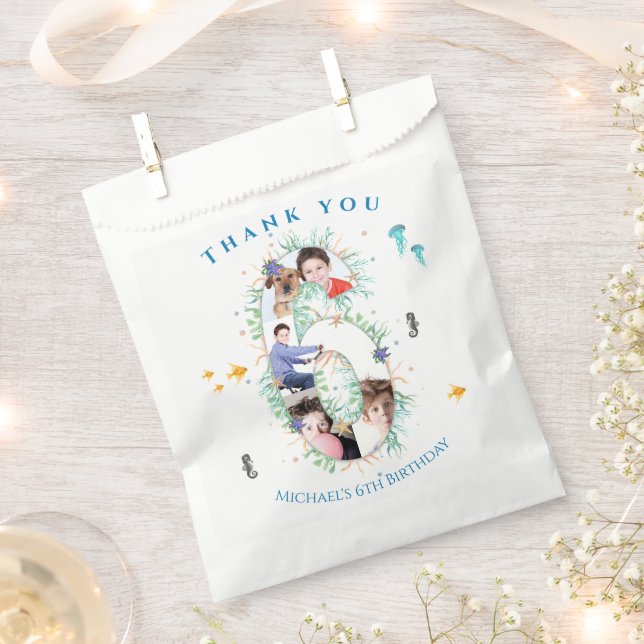 Big 6th Photo Collage Birthday Under The Sea Favour Bag (Clipped)