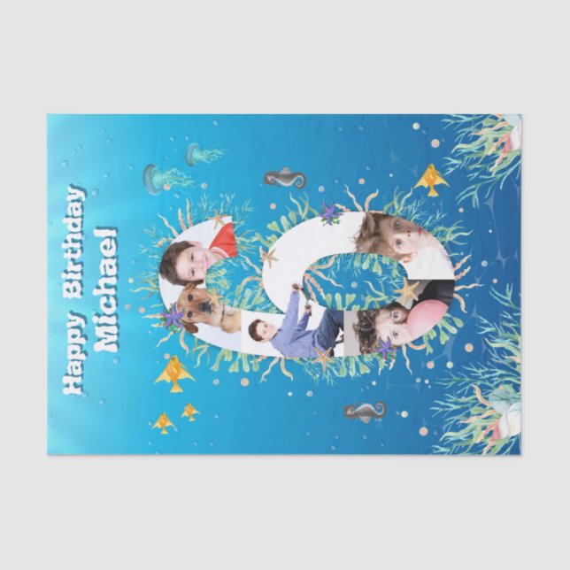 Big 6th Under The Sea Birthday Photo Collage Tissue Paper (Front)