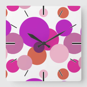 Big 70s polka dots in purple square wall clock
