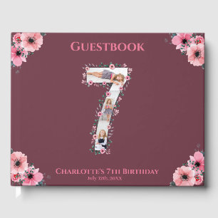 Big 7th Birthday Photo Collage Flower Girl Pink Guest Book