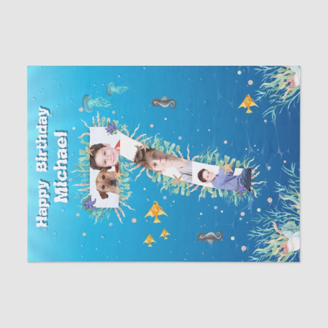 Big 7th Under The Sea Birthday Photo Collage Tissue Paper (Front)
