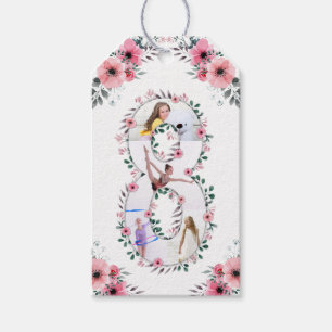 Big 8th Birthday Girl Photo Collage Pink Flower Gift Tags