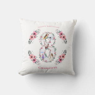 Big 8th Birthday Girl Photo Collage Pink Flower Throw Pillow