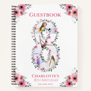 Big 8th Birthday Girl Photo Pink Flower Guest Book