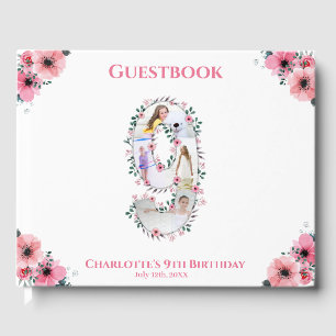 Big 9th Birthday Photo Collage Flower Girl White Guest Book