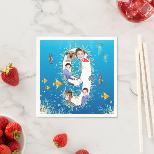 Big 9th Birthday Under The Sea Photo Collage Napkin