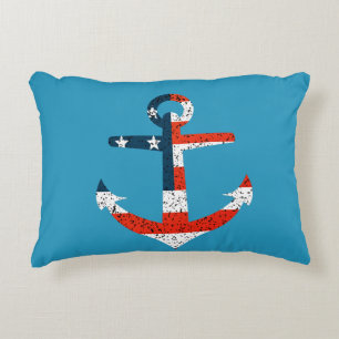 Big American Flag Anchor  Accent Pillow