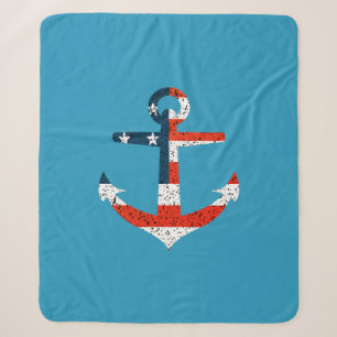 Big American Flag Anchor  Sherpa Blanket