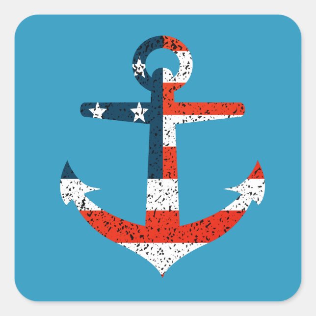 Big American Flag Anchor  Square Sticker (Front)