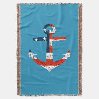 Big American Flag Anchor  Throw Blanket