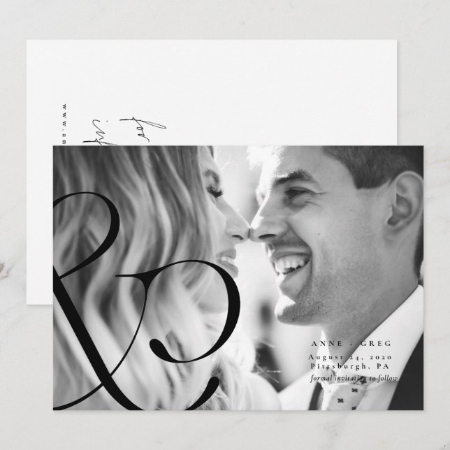 Big Ampersand Black Whit Save the Date Photo Card (Front/Back)