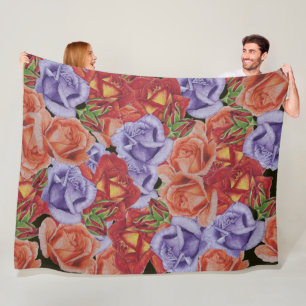big and bold colorful rose flowers pattern floral fleece blanket
