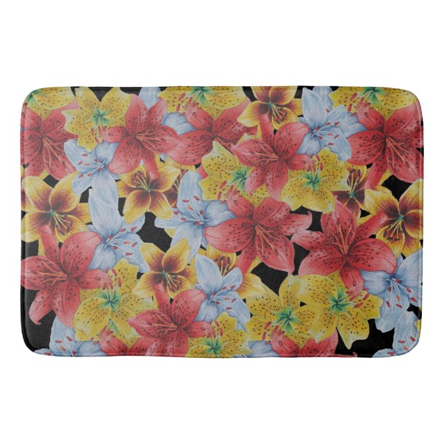 big and bold colourful flowers floral bath mat (Front)