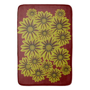 big and bold yellow flowers with red stripes daisy bath mat