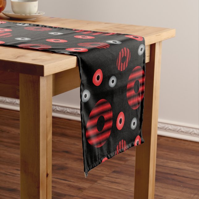 Big and Small Red Grey Orbits Pattern Short Table Runner (In Situ)
