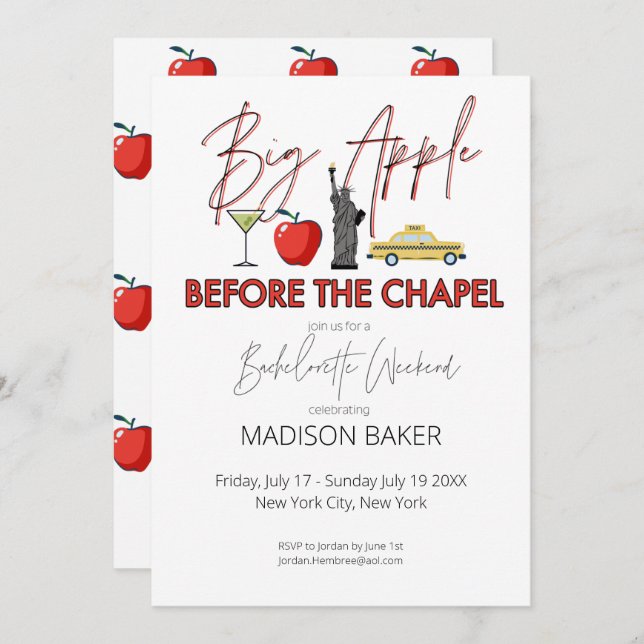 Big Apple Before the Chapel Bachelorette Invite (Front/Back)