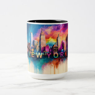 Big Apple NYC Abstract Skyline Two-Tone Coffee Mug