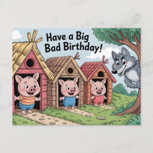 BIG BAD BIRTHDAY: Humorous Greeting Illustratation Holiday Postcard