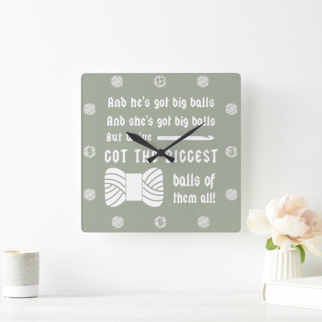 Big Balls of Yarn • Crochet Craft Room {Dark} Square Wall Clock (Home)