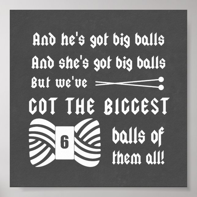 Big Balls of Yarn Knitting Crafts Chalk Texture Poster (Front)