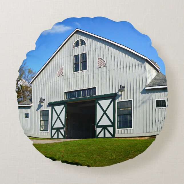 Big Barn with Blue Skies Round Pillow (Front)
