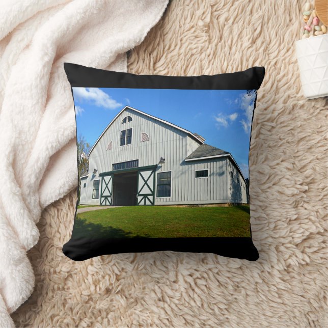 Big Barn with Blue Skies Throw Pillow (Blanket)