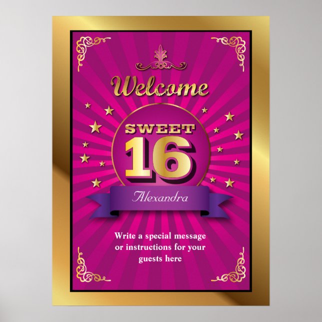 Big Bash Pink Sweet 16 Welcome Poster (Front)