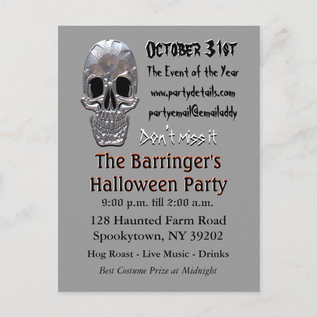 Big Bash Skull  Halloween Invite (Front)