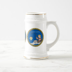 Big bass fisherman fishing on the ice beer stein