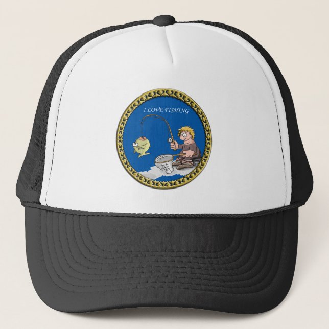 Big bass fisherman fishing on the ice trucker hat (Front)
