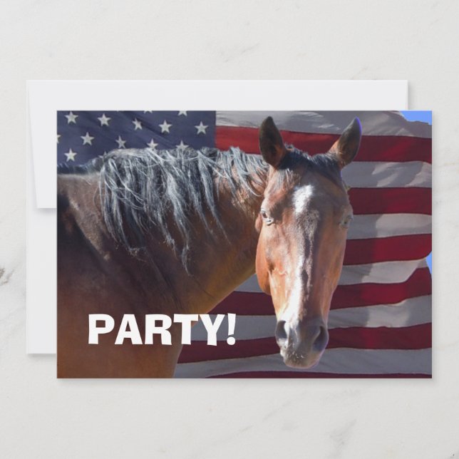 Big Bay Horse & U.S. Flag - Western Party Invitation (Front)