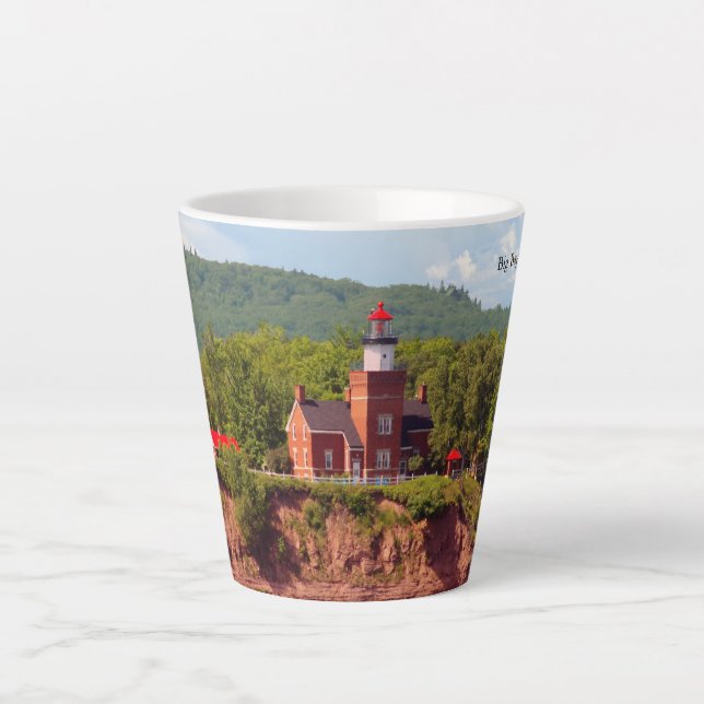 Big Bay Lighthouse from water latte mug (Front)