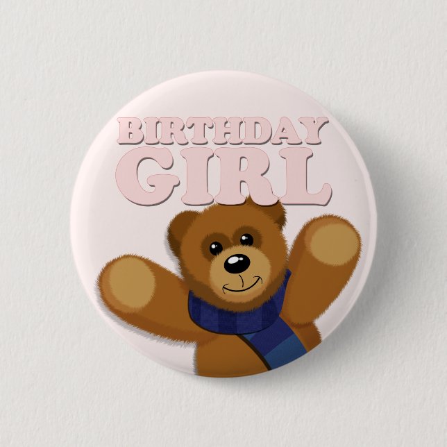 Big Bear Birthday Girl Badge 2 Inch Round Button (Front)