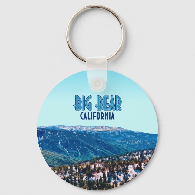 Big Bear California Mountains Button Keychain (Front)