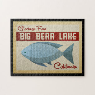 Big Bear Lake Blue Fish Vintage Travel Jigsaw Puzzle