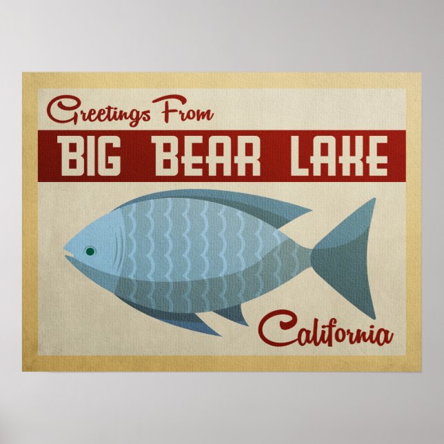 Big Bear Lake Blue Fish Vintage Travel Poster (Front)
