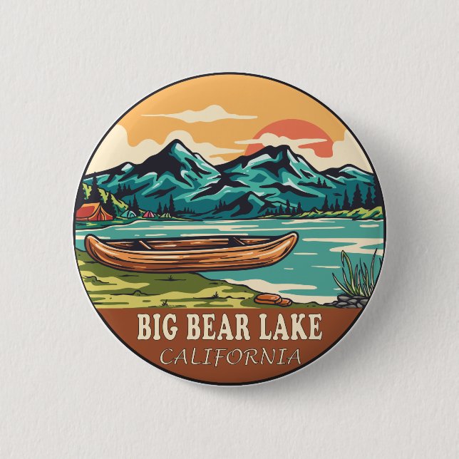 Big Bear Lake California Boating Fishing Emblem 2 Inch Round Button (Front)
