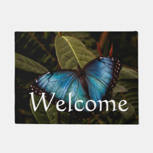 Big, beautiful, blue butterfly doormat