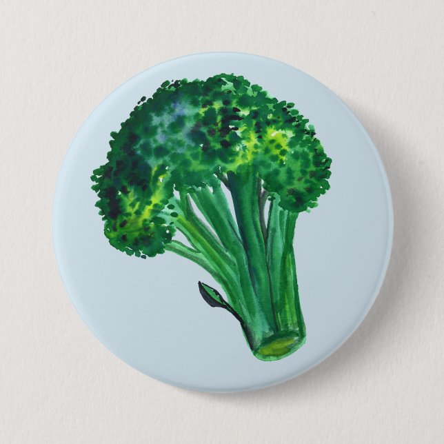 Big Beautiful Broccoli Blue 3 Inch Round Button (Front)