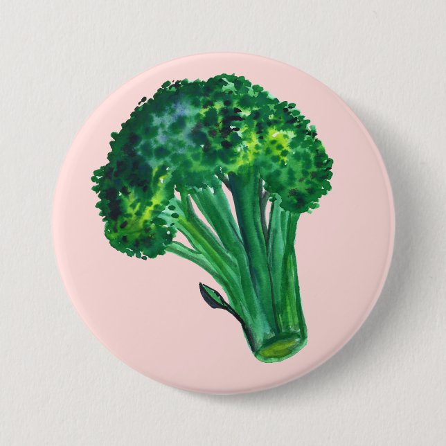 Big Beautiful Broccoli Pink 3 Inch Round Button (Front)