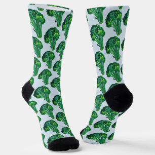 Big Beautiful Broccoli Watercolor Light Blue Socks