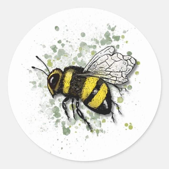 Big Beautiful Bumble BEE, Digital Drawing Classic Round Sticker (Front)