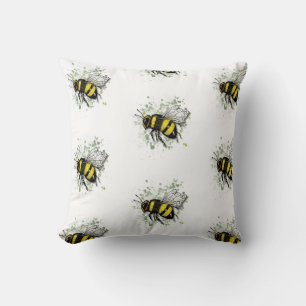 Big Beautiful Bumble BEE, Digital Drawing Throw Pillow