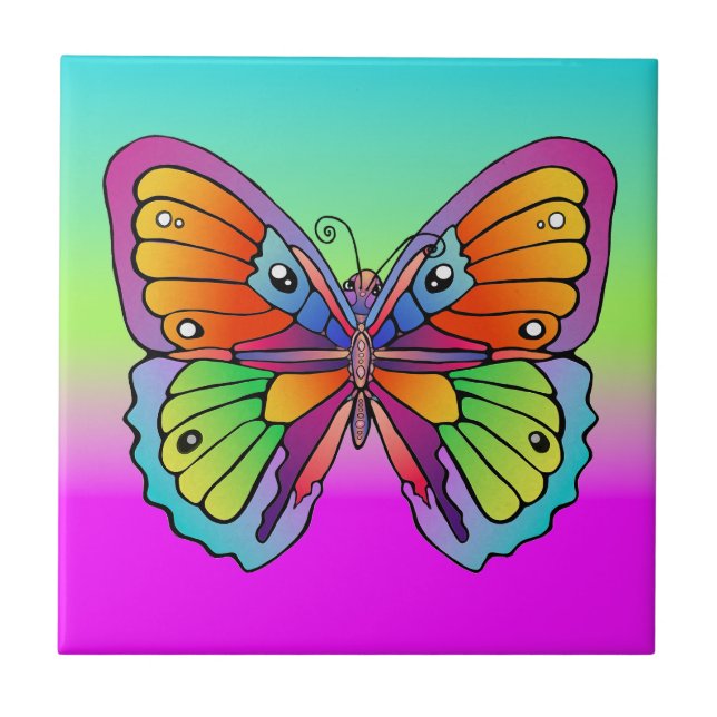 Big Beautiful Butterfly on Black Tile (Front)
