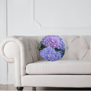 Big Beautiful Hydrangea Blooms Floral Round Pillow