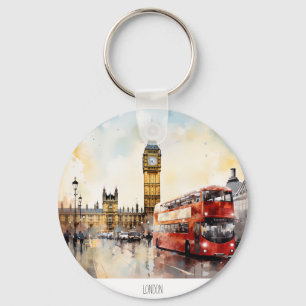 Big Ben and red bus in London Keychain