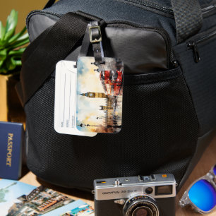Big Ben and red bus in London Luggage Tag