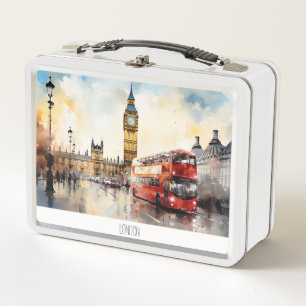 Big Ben and red bus in London Metal Lunch Box